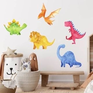 Håndtegnede dinosaurer akvarel wallstickers