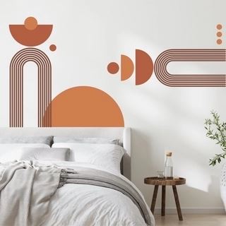 Abstrakt form og stregkunst Rødbrun nuancer - Wallstickers