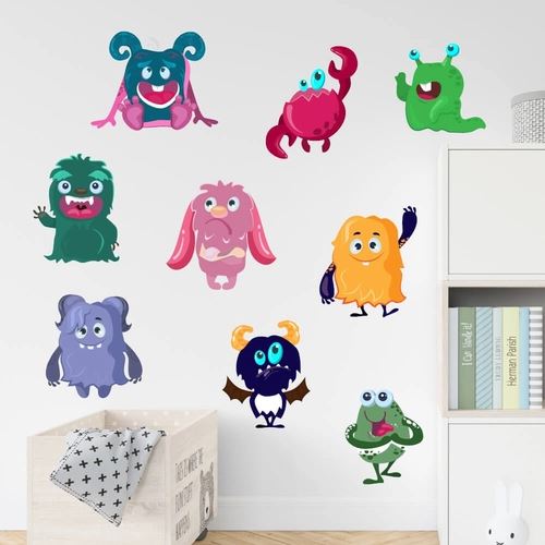 Mange søde, sjove og farverige monsters som wallstickers