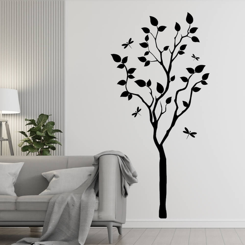 Wallsticker med Silhuet af Træ med Sommerfugle