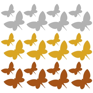 24 sommerfugle wallstickers i kobber, sølv og guld