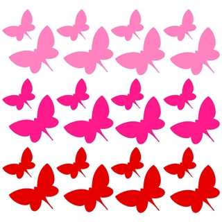 24 sommerfugle wallstickers i pink, rød og lyserød
