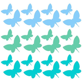 24 sommerfugle wallstickers i turkis, mint og lyseblå
