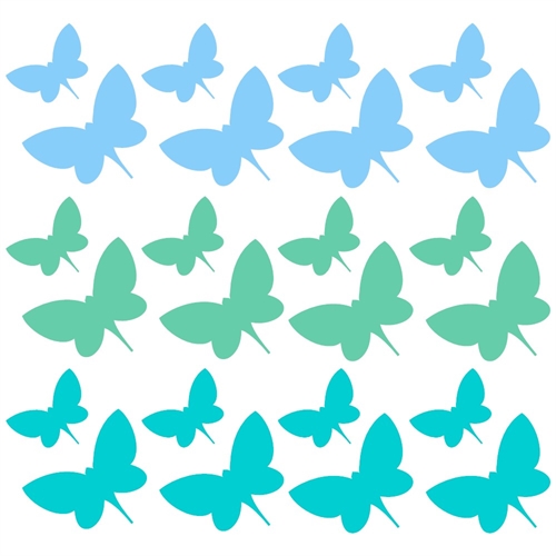 24 sommerfugle wallstickers i turkis, mint og lyseblå
