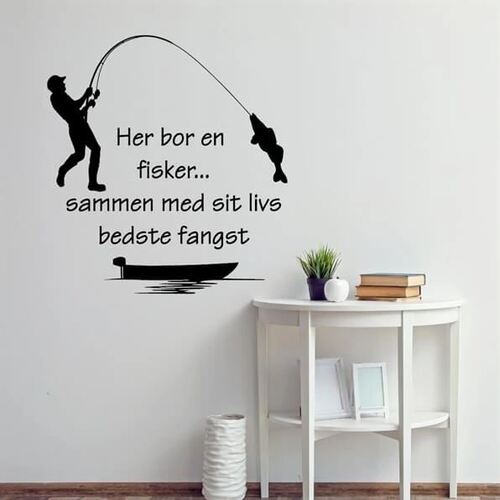 Her bor en fisker - wallstickers